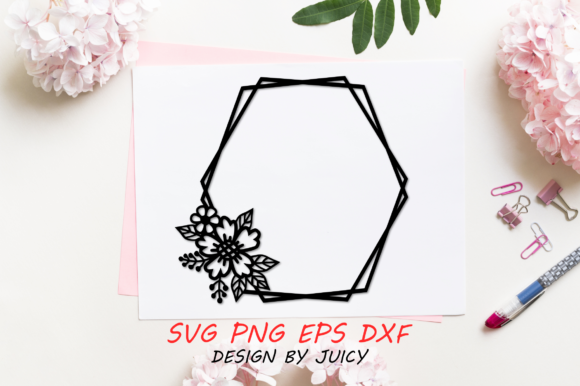 Hexagon Geometric Flower Wreath Svg for Crafts and Graphics